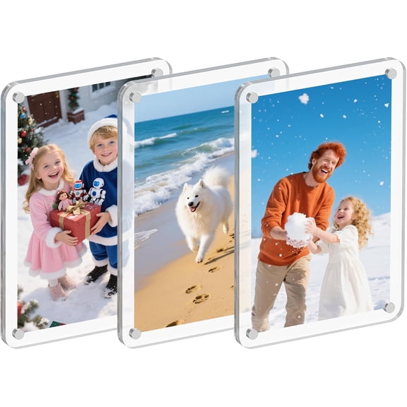 3 Pack Magnetic Picture Frame for Fridge, 4x6 Inch Photo Frame for Refrigerator, Double Sided Clear Photo Frame, Acrylic Picture Magnet Frame for Home, School, Office