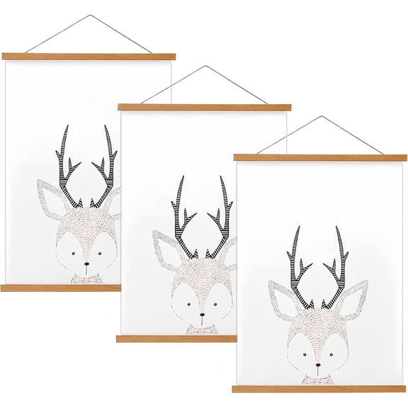 3 Pack Magnetic Poster Hanger Frame, 12x16 12x18 12x24 Teak Wood Magnet Poster Frame for Posters, Prints, Photos, Pictures, Maps, Scrolls, and Canvas Artwork
