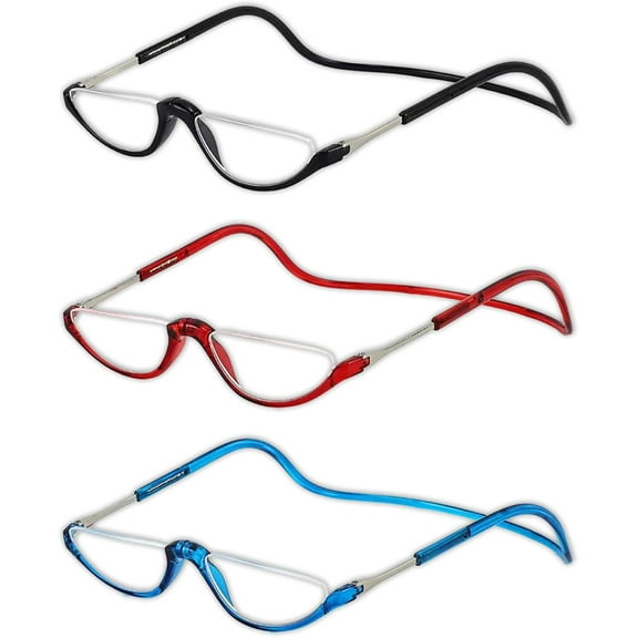 3 Pack Magnetic Reading Glasses for Men & Women - Adjustable Temple Computer Readers-Reading Glasses with Neck Strap, Magnet Reading Glasses Men