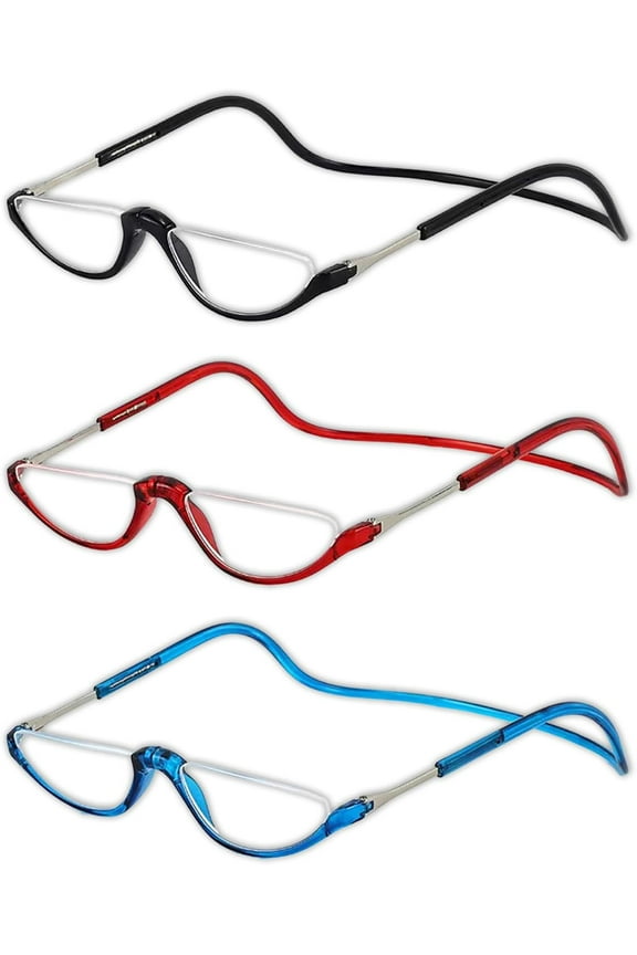 3 Pack Magnetic Reading Glasses for Men & Women - Adjustable Temple Computer Readers-Reading Glasses with Neck Strap, Magnet Reading Glasses Men