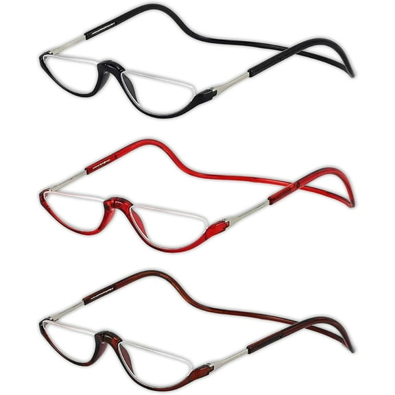 3 Pack Magnetic Reading Glasses for Men & Women - Adjustable Temple Computer Readers-Reading Glasses with Neck Strap, Magnet Reading Glasses Men