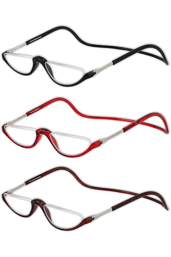3 Pack Magnetic Reading Glasses for Men & Women - Adjustable Temple Computer Readers-Reading Glasses with Neck Strap, Magnet Reading Glasses Men