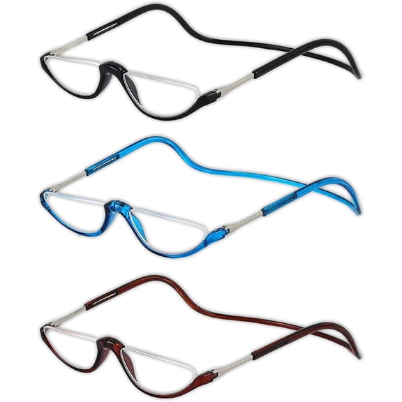 3 Pack Magnetic Reading Glasses for Men & Women - Adjustable Temple Computer Readers-Reading Glasses with Neck Strap, Magnet Reading Glasses Men