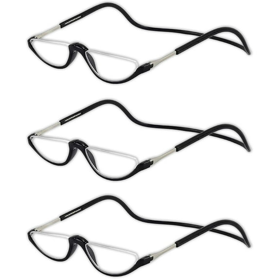 3 Pack Magnetic Reading Glasses for Men & Women - Adjustable Temple Computer Readers-Reading Glasses with Neck Strap, Magnet Reading Glasses Men