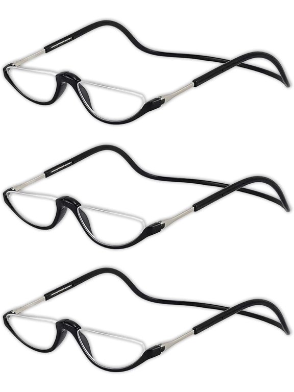 3 Pack Magnetic Reading Glasses for Men & Women - Adjustable Temple Computer Readers-Reading Glasses with Neck Strap, Magnet Reading Glasses Men