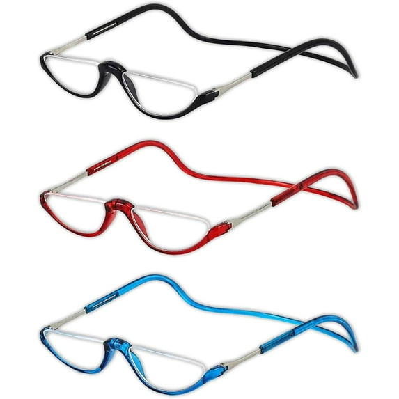 3 Pack Magnetic Reading Glasses for Men & Women - Adjustable Temple Computer Readers-Reading Glasses with Neck Strap