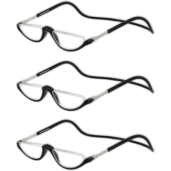 3 Pack Magnetic Reading Glasses for Men & Women - Adjustable Temple Computer Readers-Reading Glasses with Neck Strap