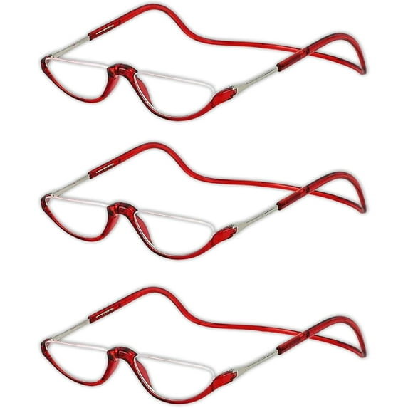 CLIQKWEN 3 Pack Magnetic Reading Glasses for Men & Women - Adjustable Temple Computer Readers-Reading Glasses with Neck Strap