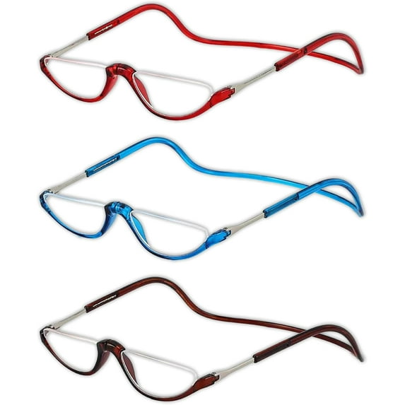 3 Pack Magnetic Reading Glasses for Men & Women - Adjustable Temple Computer Readers-Reading Glasses with Neck Strap