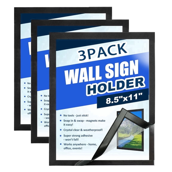3 Pack Magnetic Sign Holder 8.5 x 11, Self-Adhesive Magnetic Wall Mount Sign Holder, Magnetic Document Holder for Wall Window Office Poster Store