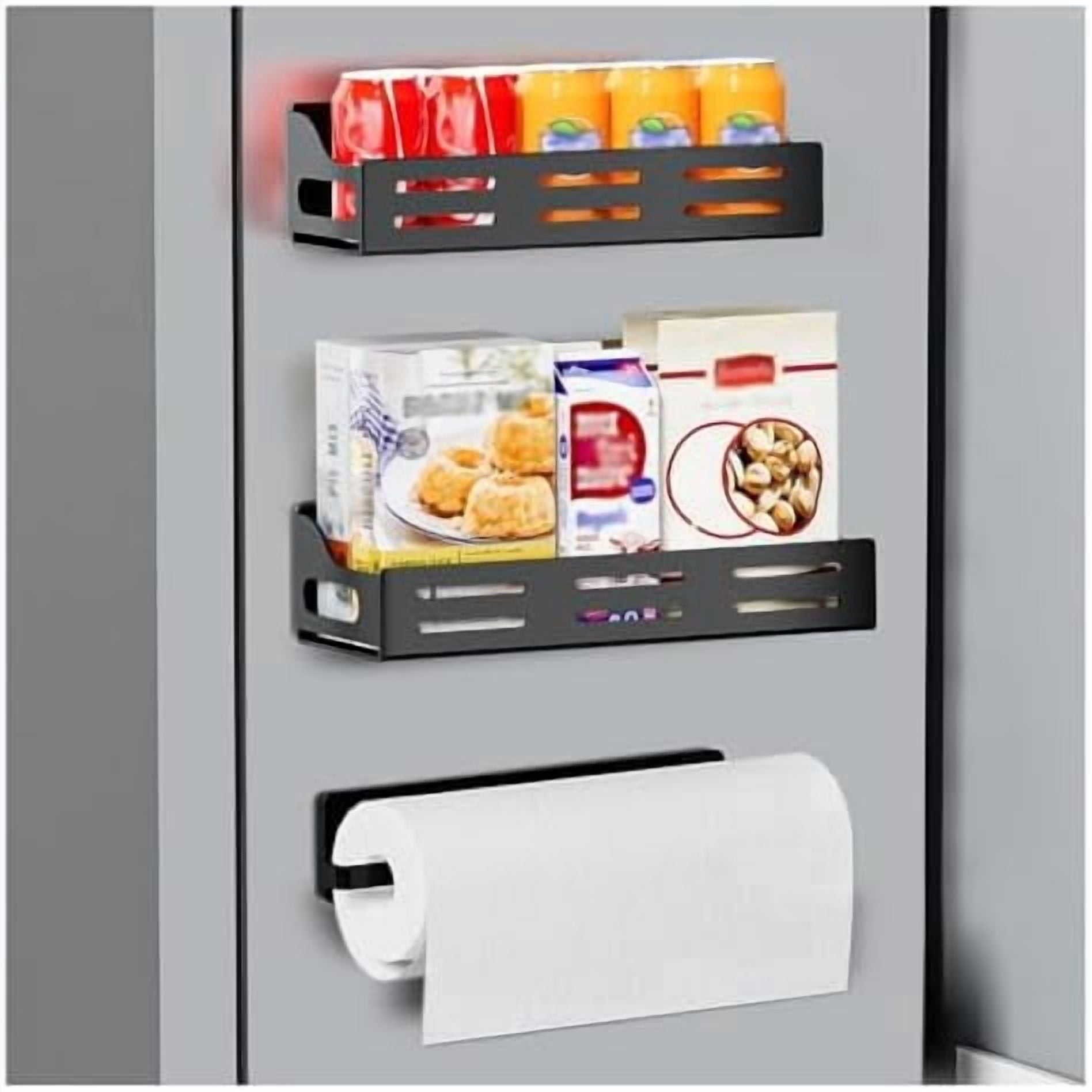 3 Pack Magnetic Spice Rack for Refrigerator with Paper Towel Holder, Magnetic Refrigerator Organizer, Strong Magnetic Fridge Shelf, Rustproof Side Fridge Storage Rack for Kitchen