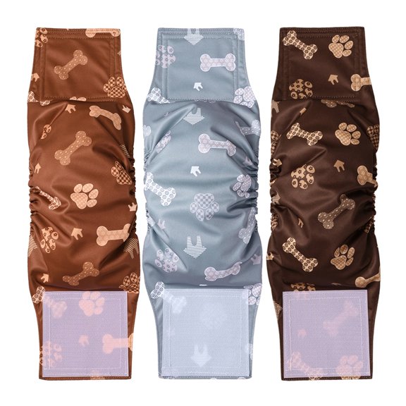 3-Pack Male Dog Belly Bands, Washable Reusable Dog Diapers With Waterproof Inner Layer, Adjustable Hook-Loop, For Marking, Incontinence & Travel
