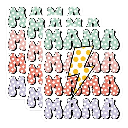 (3 Pack) Mama Decals - Polka Dot Design - Lightning Bolt Decor - 3 Inches On Longest Side - Easy Peel & Apply - Made in USA - 3MCS6469
