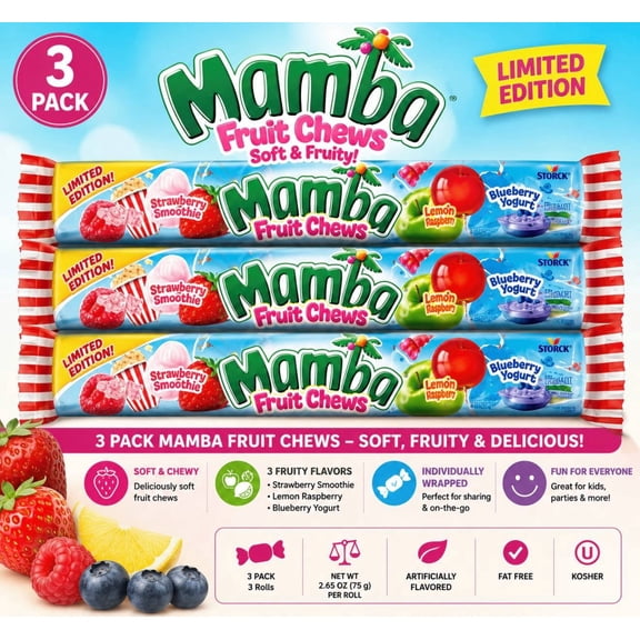 3 Pack Mamba Fruit Chews - Soft, Fruity & Delicious