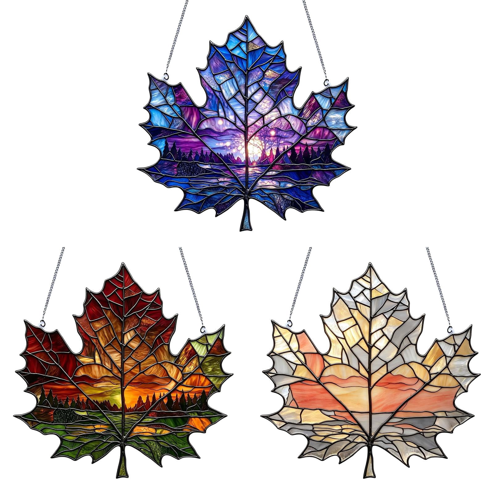 3‑Pack Maple Leaf Acrylic Suncatchers, Stained‑Glass‑Style Fall Window ...