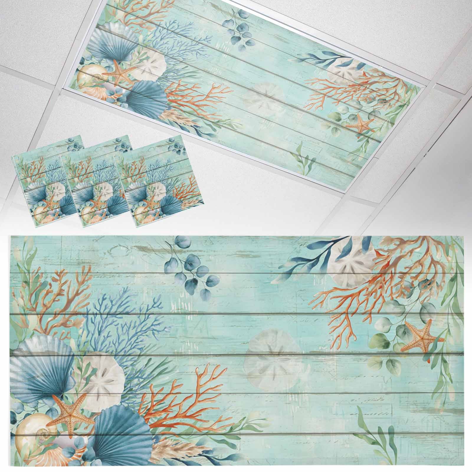 3 Pack Marine Life Fluorescent Light Covers for Ceiling Lights Shell ...