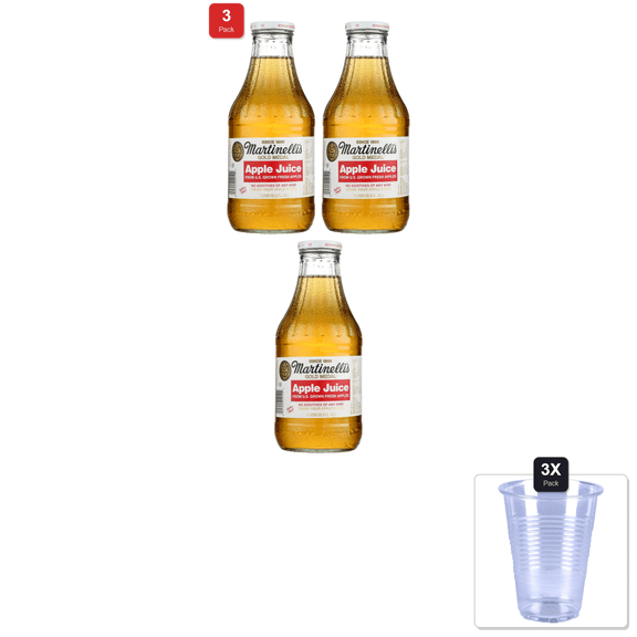 3 Pack | Martinellis Apple Juice, 33.8 Fz & 3x Disposable Cup