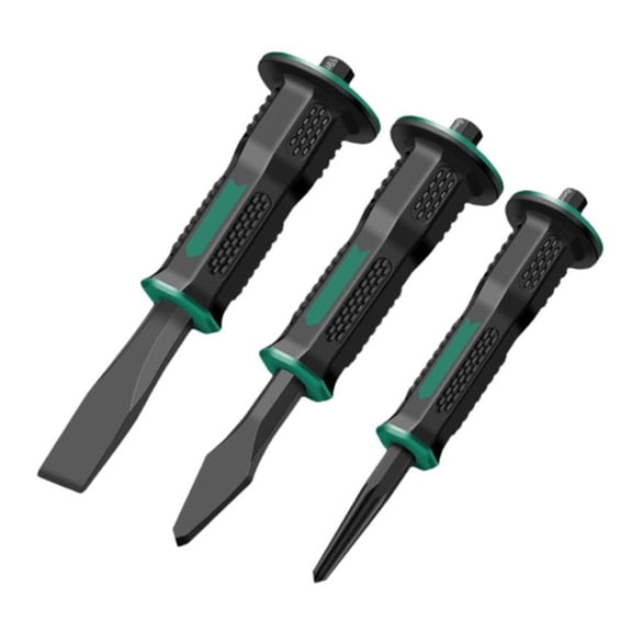 3-Pack Masonry Chisel Set for Brick and Stone Work - Chrome Steel with Guarded Handles