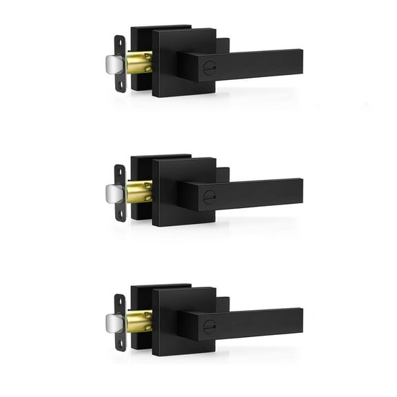 3 Pack Matte Black Door Handles, Keyless Interior Knobs, Privacy Lever Locksets for Bedroom Bathroom