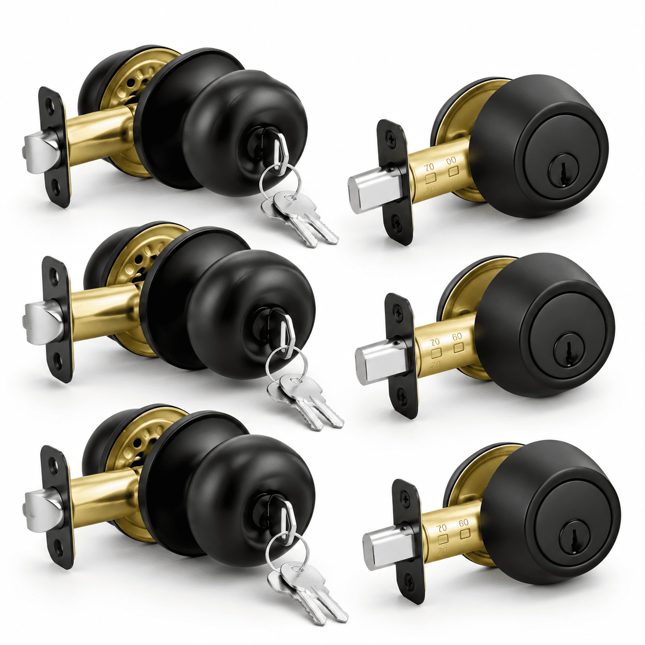 Door Lock Devices 3 Pack Matte Black Door Lock Set with Deadbolt and Keyed Alike Knobs ...