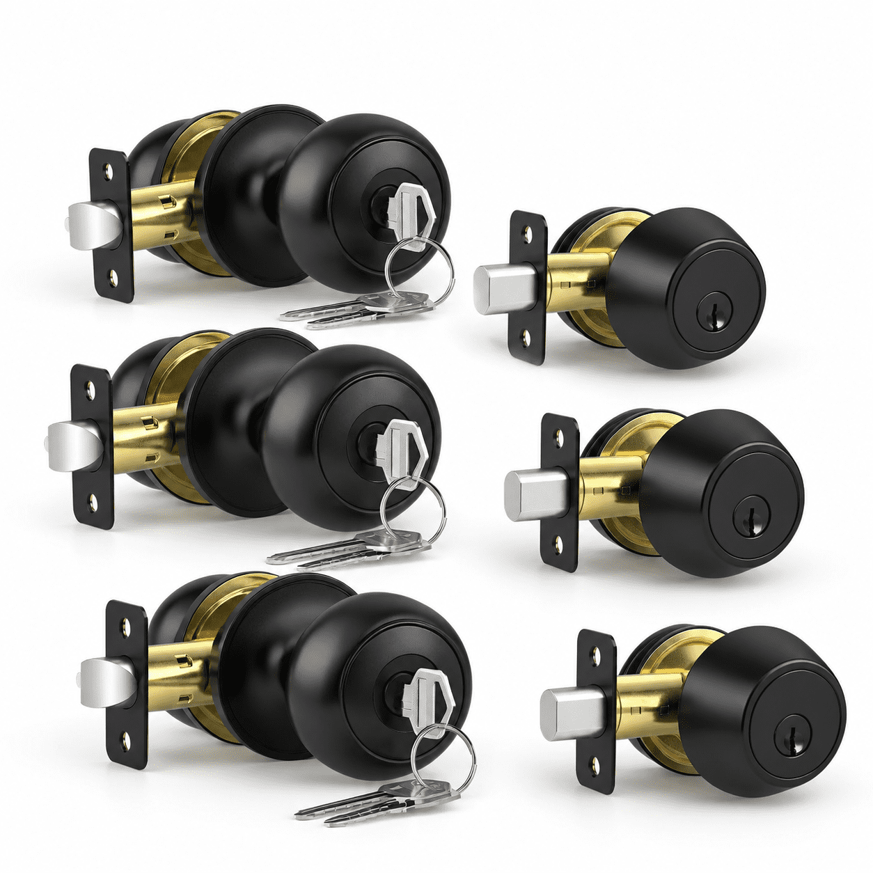Door Lock Devices 3 Pack Matte Black Exterior Door Lock Set, Keyed Alike Entry Knob and ...