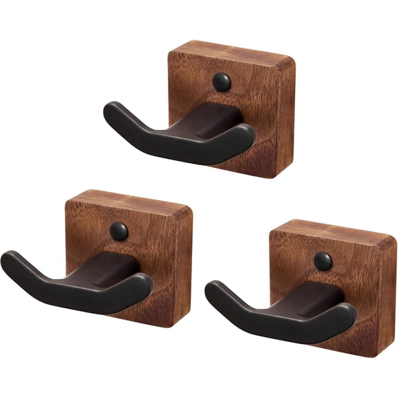 3 Pack Matte Black Wall Coat Hook Rack, Modern Coat Hooks Black Walnut Wood Black Metal Decorative Backpack Hanger Wall Mounted for Hanging Coats, Hats, Bags