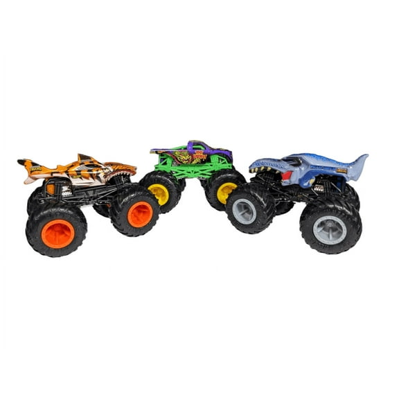 3 Pack Mattel 1:64 scale Monster Trucks Tiger Shark Test Subject Mega Wrex