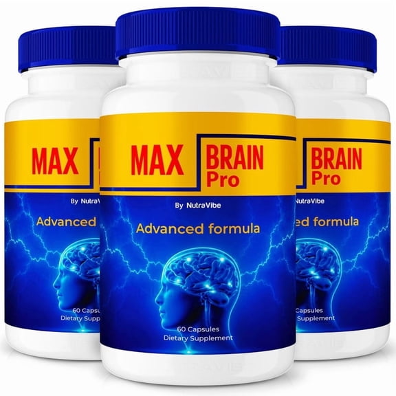 (3 Pack) Max Brain Pro Pills Daily Formula with a Natural Blend to Help Maintain Focus, Memory & Concentration | Clean, Gentle, Easy-to-Swallow Capsules for Everyday Sharpness (180 Capsules)