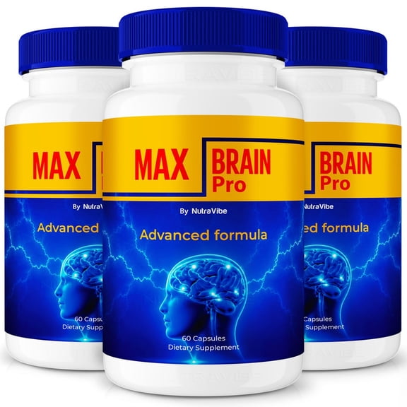 (3 Pack) Max Brain Pro Pills Daily Formula with a Natural Blend to Help Maintain Focus, Memory & Concentration | Clean, Gentle, Easy-to-Swallow Capsules for Everyday Sharpness (180 Capsules)
