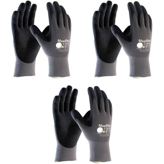 3 Pack MaxiFlex 34-874/XS Gloves Nitrile Micro-Foam Grip Palm & Fingers - Excellent Grip and Abrasion Resistance - Seamless Nylon with Lycra Liner Size-XS/3 Pair's