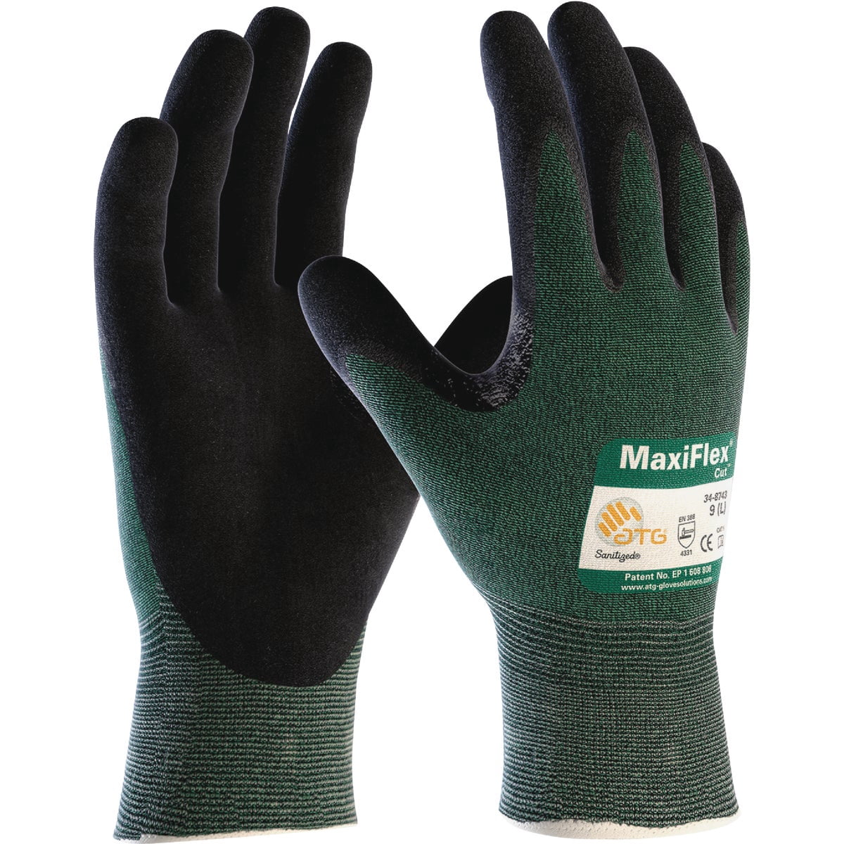 3-pack MaxiFlex Cut Resistant Nitrile Coated Work Gloves - Green Knit Shell - 3 Pack, Large — Residential Use, Standard Application