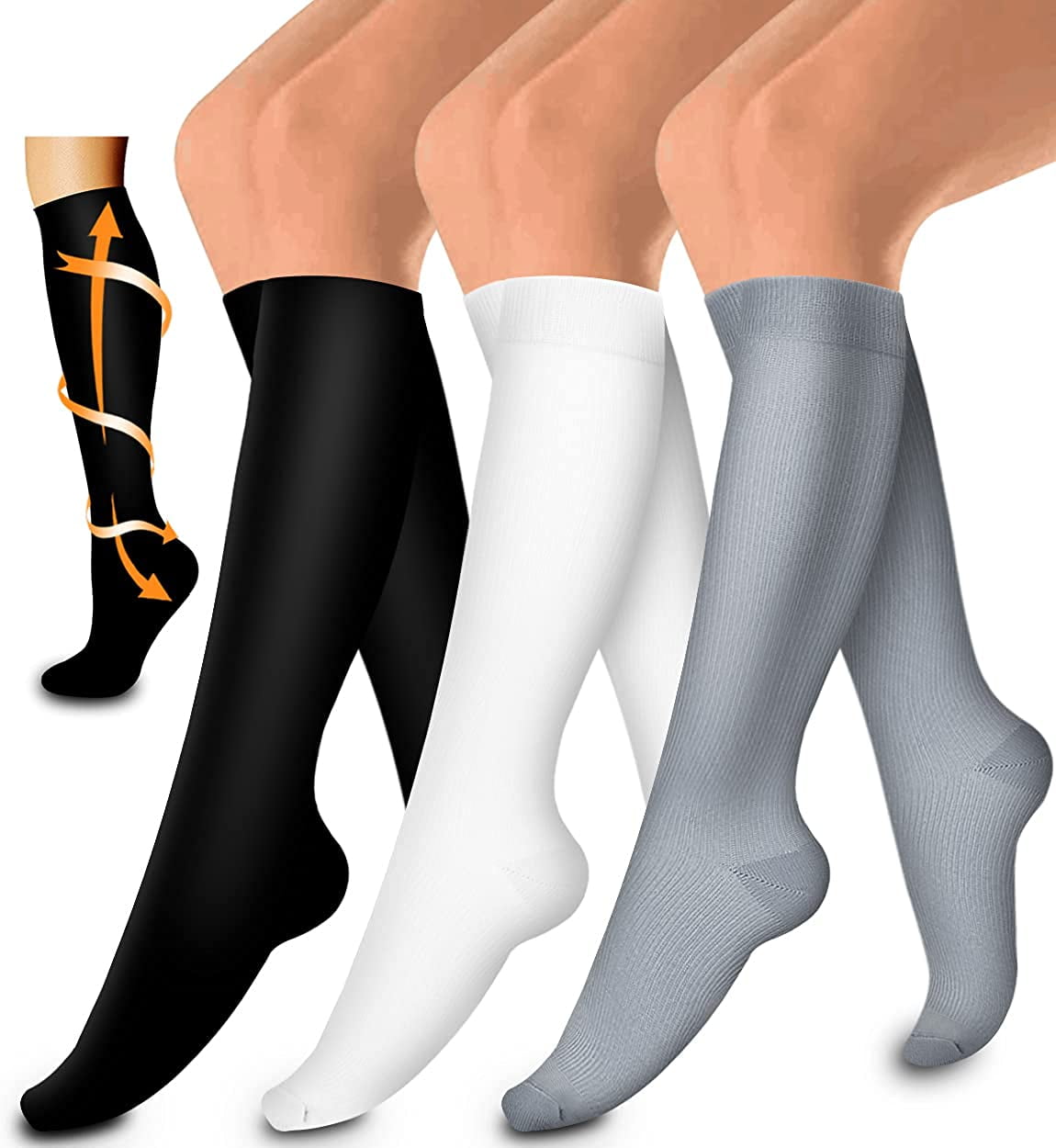 3 Pack Medical Compression Sock-Compression Sock For Women and Men Circulation -Best for Running,Nursing,Athletic Sports（Large-X）