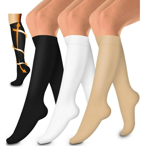 3 Pack Medical Compression Socks - Compression Long Socks for Women and Men - Best for Running,Nursing,Sports