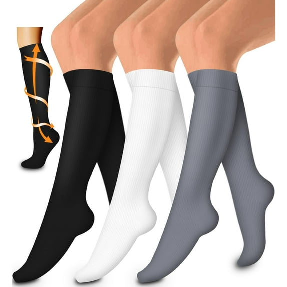 3 Pack Medical Compression Socks - Compression Long Socks for Women and Men - Best for Running,Nursing,Sports