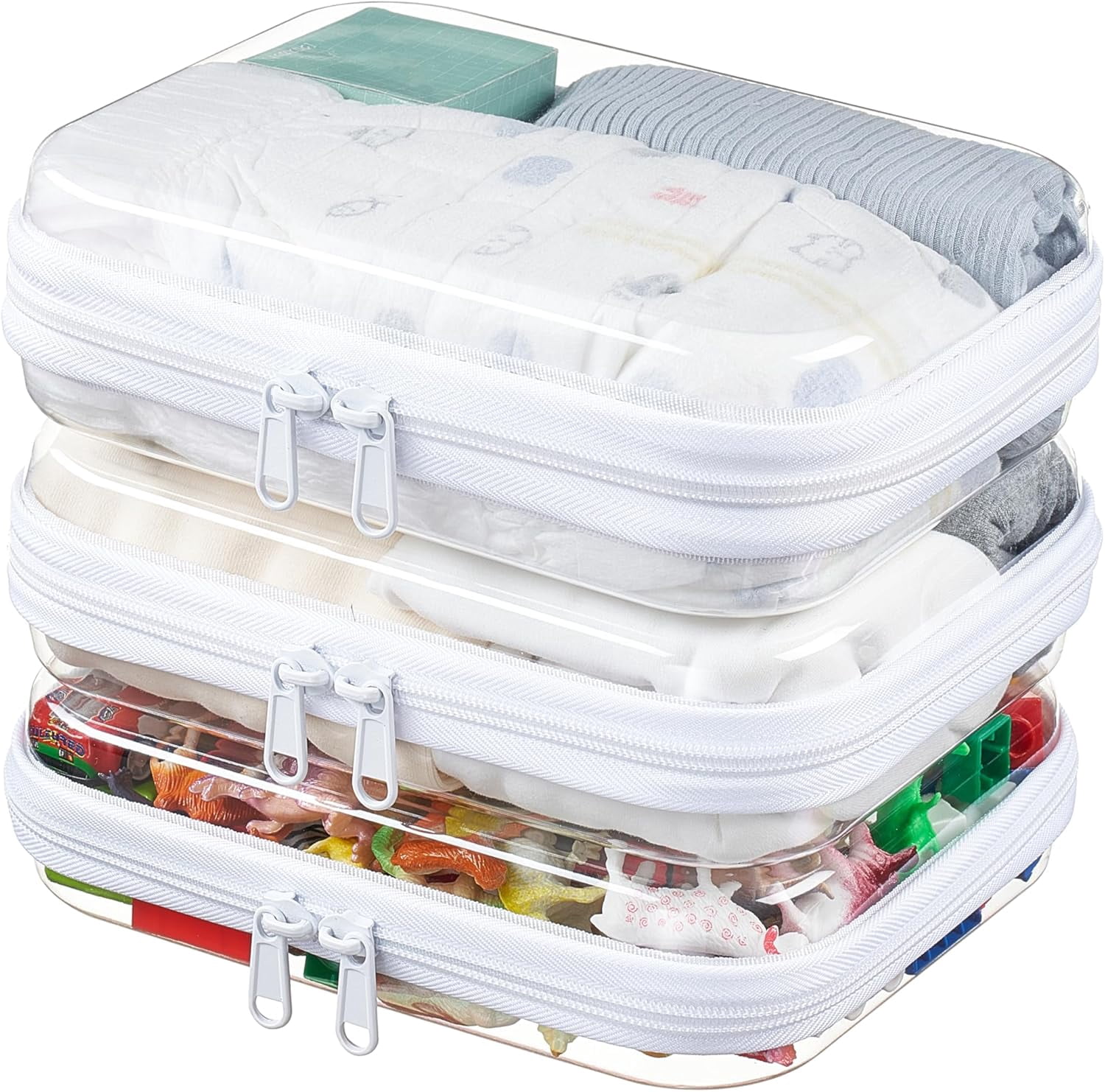 3-Pack Medium Clear Hard Shell Zipper Pouches, Bags, Case Pouches for Purse & Diaper Bag Organizer,and Travel Essentials (3M