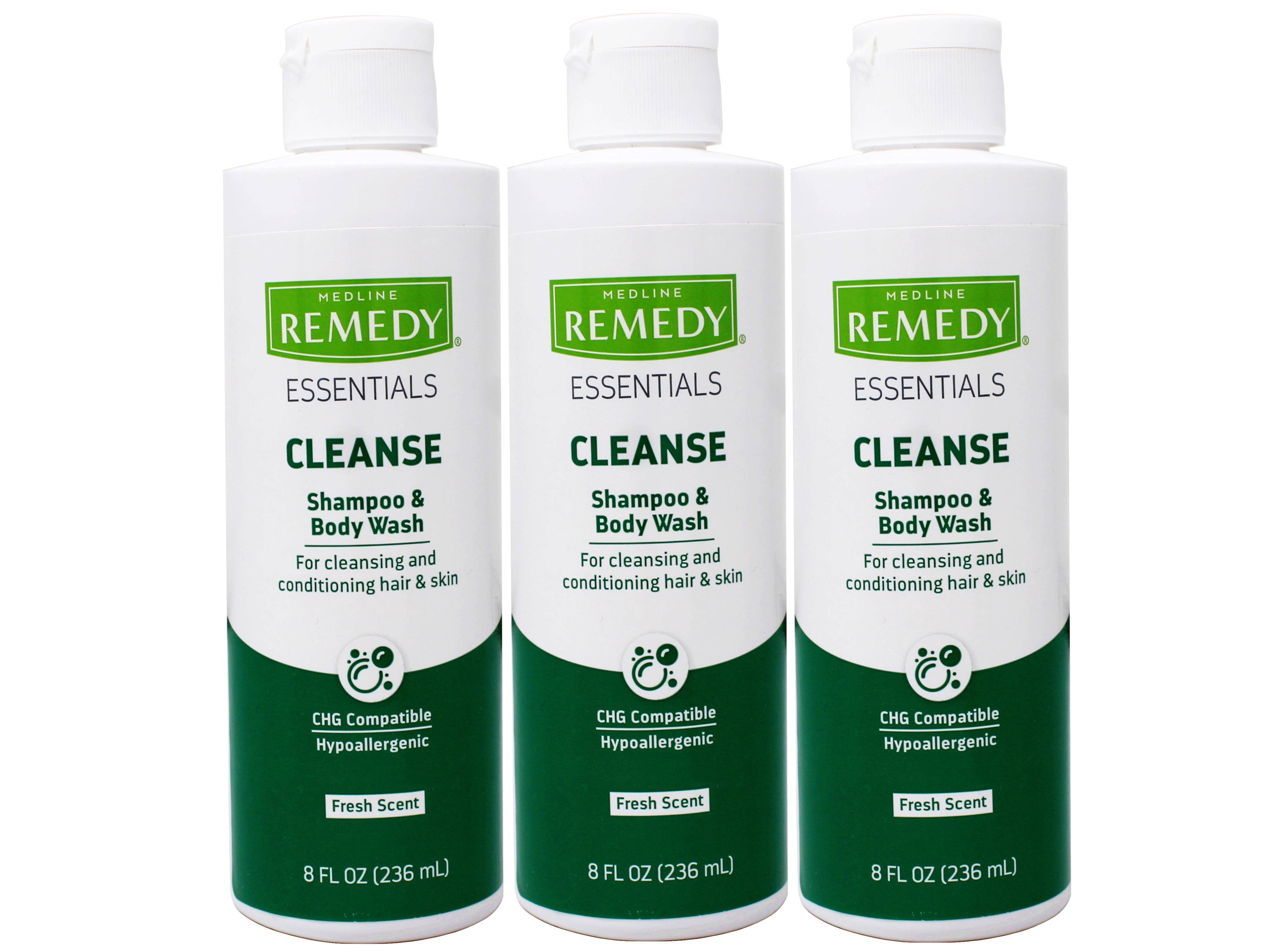 3 Pack - Medline Remedy Essentials Shampoo & Body Wash for Cleansing and Conditioning Hair & Skin, Fresh Scent, 8 FL OZ