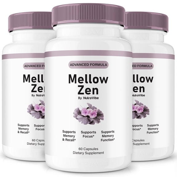 (3 Pack) Mellow Zen Pills – Daily Formula with a Natural Blend to Help Maintain Focus, Memory & Concentration | Clean, Gentle, Easy-to-Swallow Capsules for Everyday Sharpness (180 Capsules)