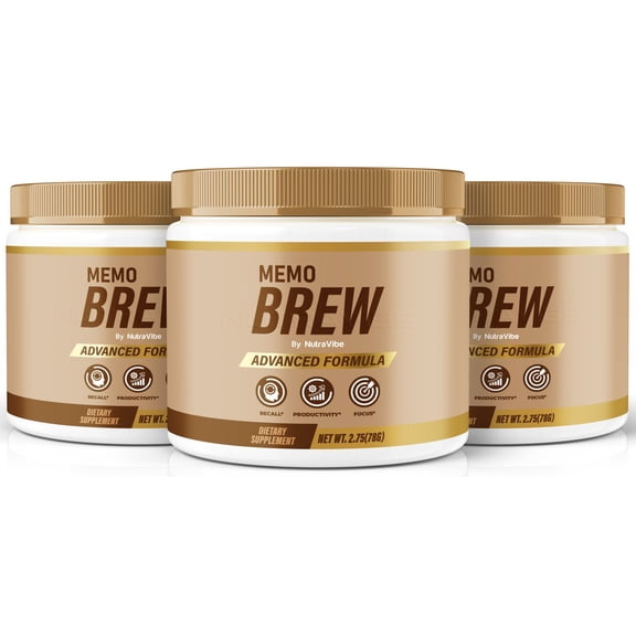 (3 Pack) Memo Brew Daily Formula with a Natural Blend to Help Maintain Focus, Memory & Concentration | Clean, Gentle, Easy-to-Take Powder for Everyday Sharpness (90 Servings)