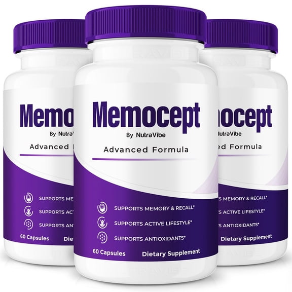 (3 Pack) Memocept Pills  Daily Formula with a Natural Blend to Help Maintain Focus, Memory & Concentration | Clean, Gentle, Easy-to-Swallow Capsules for Everyday Sharpness (180 Capsules)