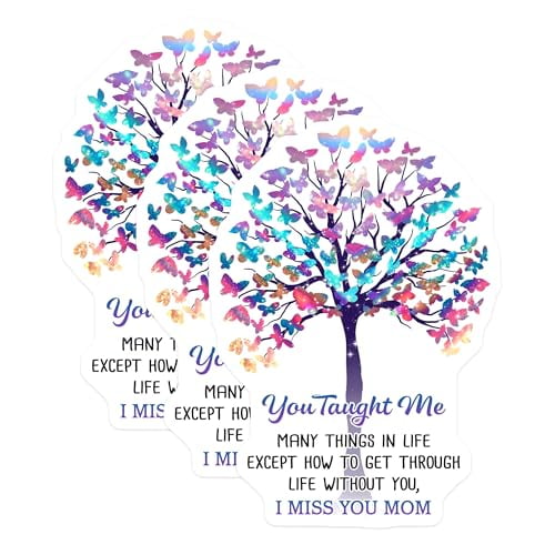 (3 Pack) Memorial Mom Decals - Butterfly Tree Art - Remembrance Decals - 3 Inches On Longest Side - Easy Peel & Apply - Made in USA - 3MCS4872
