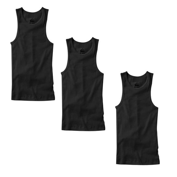 3 Pack Men Black 100% Cotton Ribbed Tank Top A-Shirt Undershirts