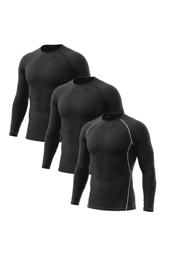 3 Pack Men Long Sleeve Compression Workout Shirts Dry Fit Cooling Lightweight Moisture Wicking Athletic Running Tops