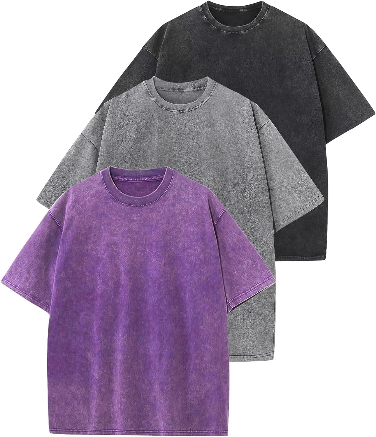 3 Pack Men Oversized T Shirts Vintage Tee Loose Fit Short 3 Pack Men Oversized T Shirts Vintage Tee Loose Fit Short