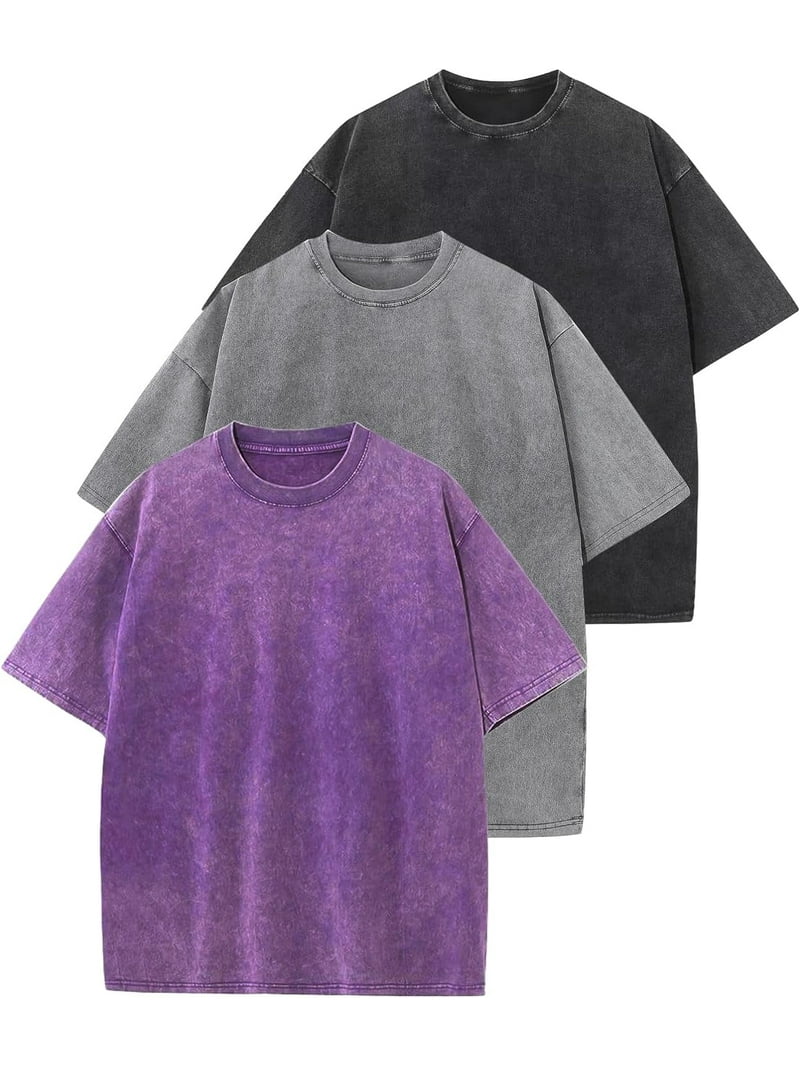 3 Pack Men Oversized T Shirts Vintage Tee Loose Fit Short