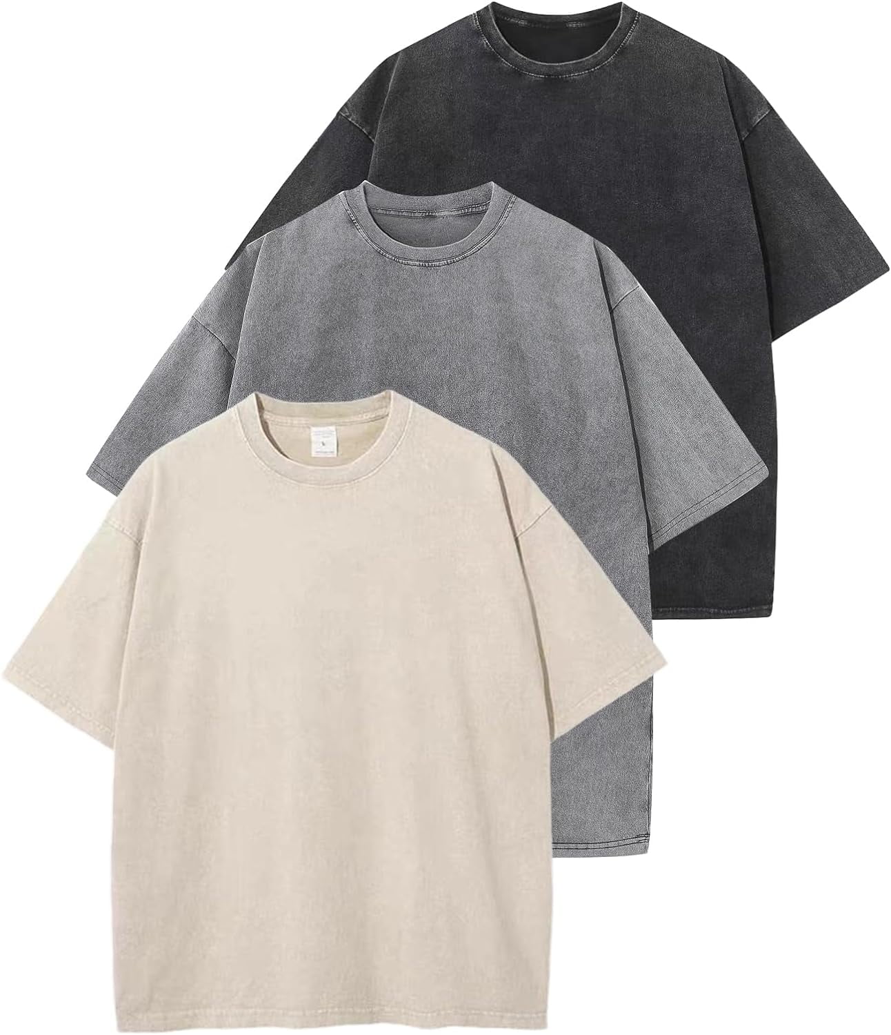3 Pack Men Oversized T Shirts Vintage Tee Loose Fit Short Sleeve Casual ...
