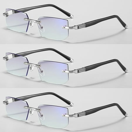 3 Pack Men Tinted Rimless Reading Glasses Blue Light Blocking Readers Presbyopic Glasses