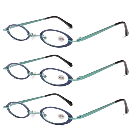 3 Pack Men Women HD Small Oval Reading Glasses Metal Presbyopic Glasses Blue Light Blocking Readers