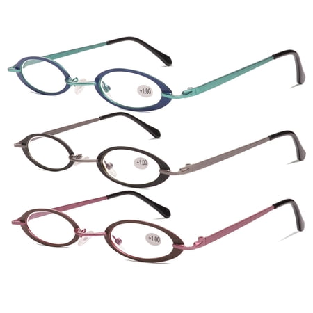 3 Pack Men Women HD Small Oval Reading Glasses Metal Presbyopic Glasses Blue Light Blocking Readers