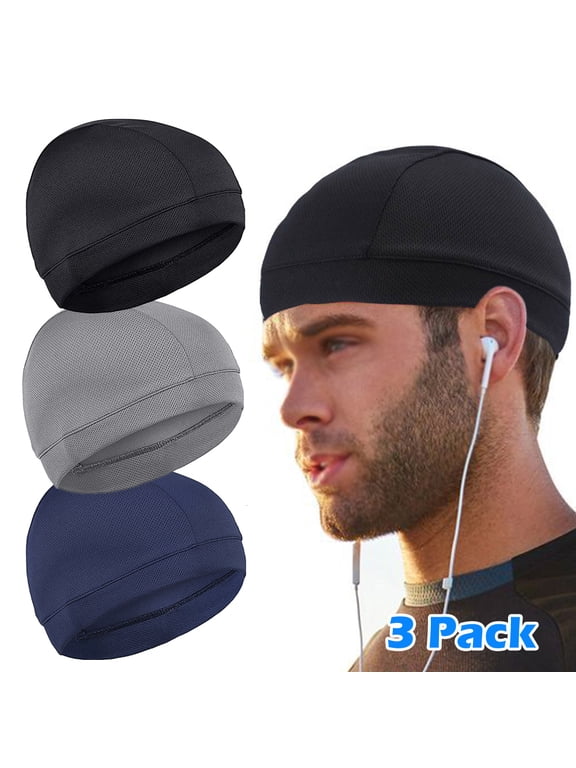 3 Pack Men Women Under Helmet Liner Skull Cap, HOMEYA Outdoor Sport Cycling Bicycle Moisture Wicking Beanie, Quick Dry Running Cap, Black
