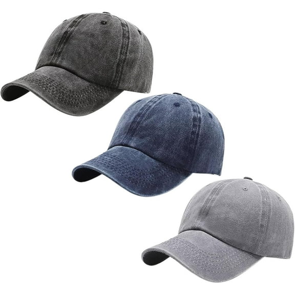 3 Pack Men Womens Baseball Cap Plain Retro Adjustable Baseball Cap Washed Cotton Dad Hats